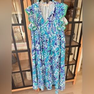 Umgee maxi dress lilly Pulitzer print watercolor ruffle short sleeve tiered